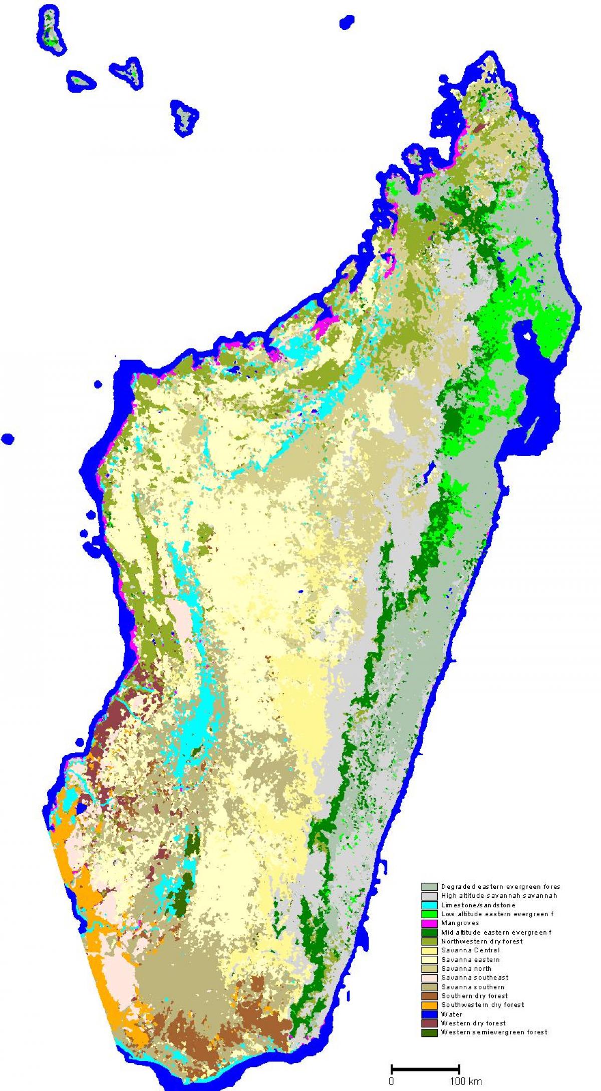 kaart Madagaskar taimestik