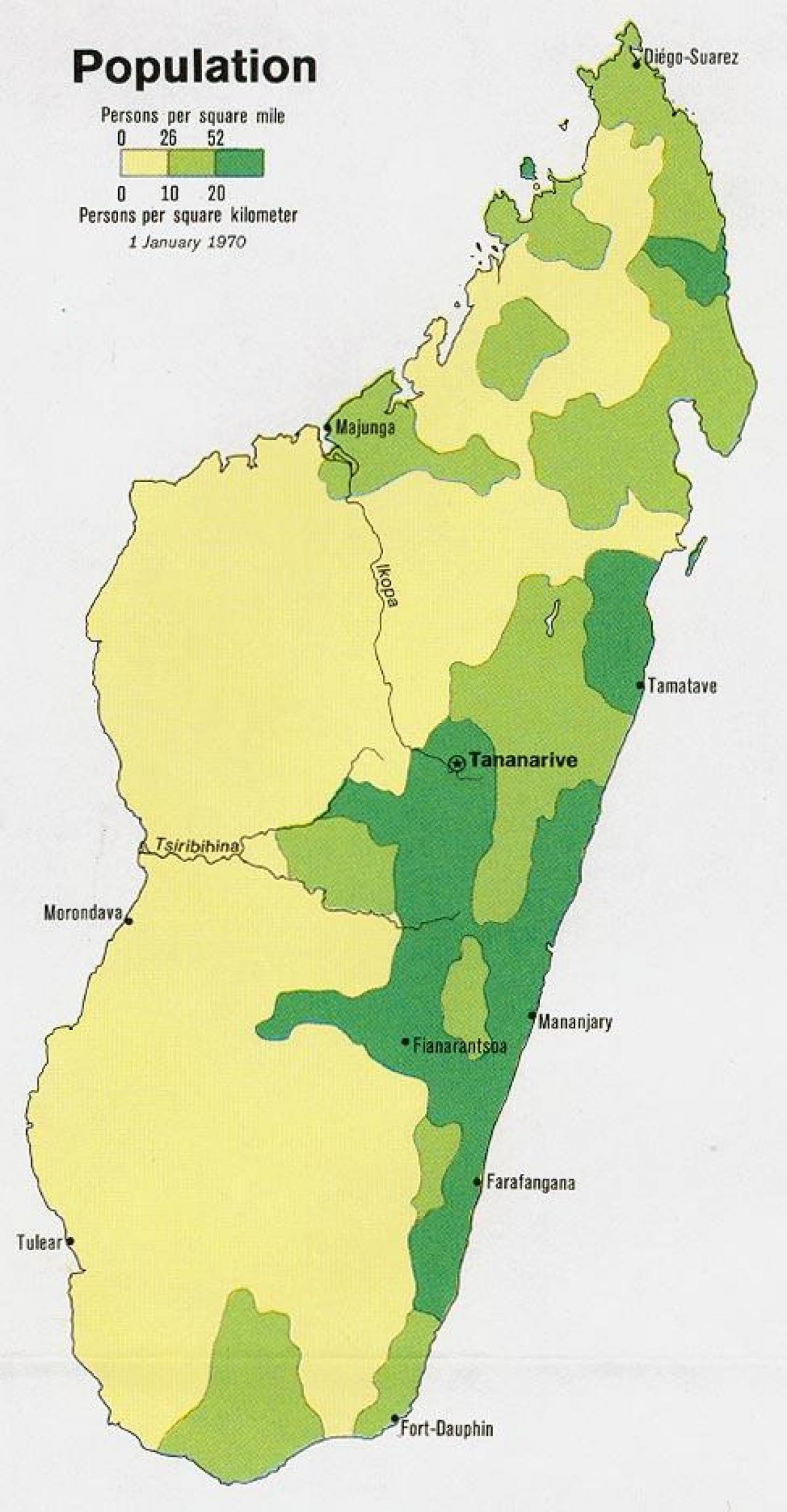 Madagaskar rahvastiku tiheduse kaart