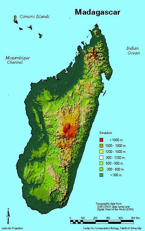 kaart Madagaskari geograafia