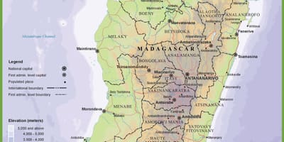 Kaart füüsiline kaart Madagaskar